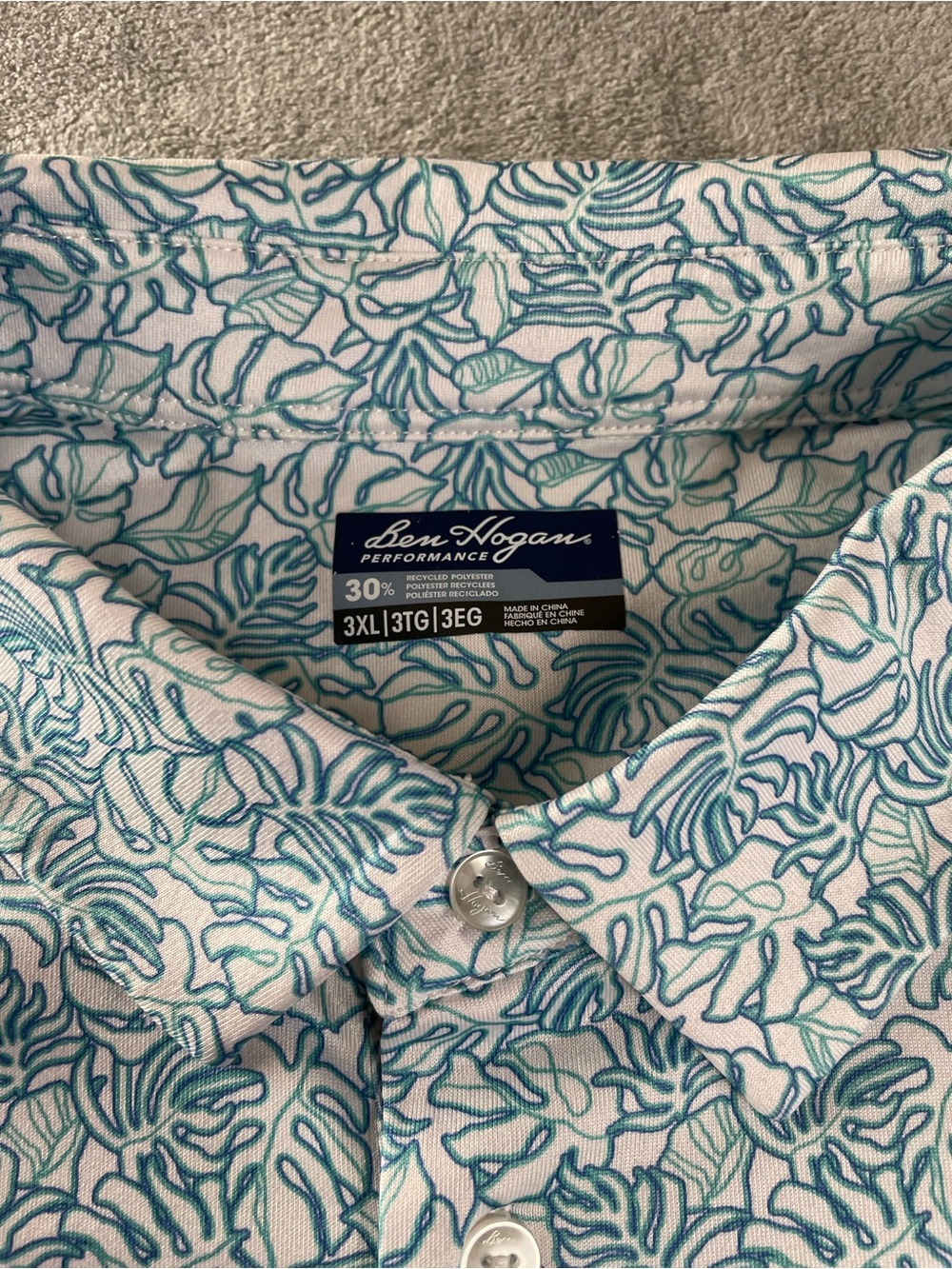 Mens 3XL Tropical Hawaiian Golf Polo Shirt Ben Hogan Performance Blue Palms